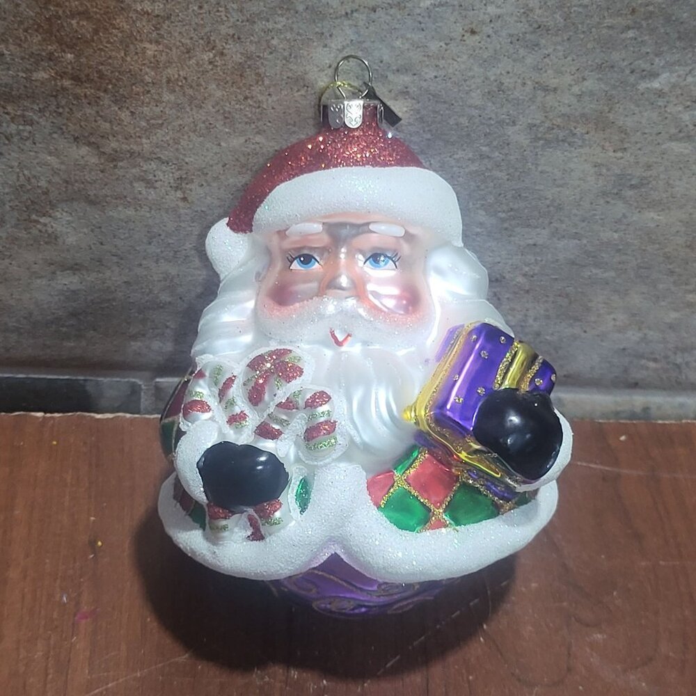 Vintage Roly Poly Santa Claus Blown Glass Christmas Ornament
